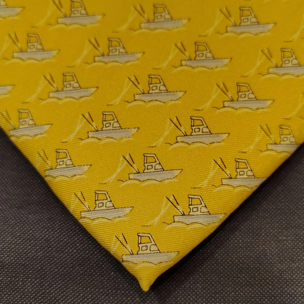 Boats Sero Yellow with Blue Silk Tie. New England Classics. Since 1929.